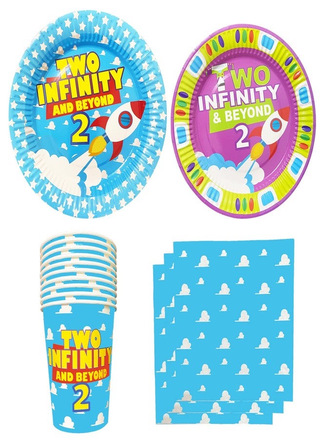BIGKEOKI Cartoon Story 2nd Birthday Paper Plates Napkins and Cups Two inspired 2 to infinity inspired Beyond Bday Decorations Party Supplies Serve 30 Guests(Blue Sky 2nd Bday) - Image 3